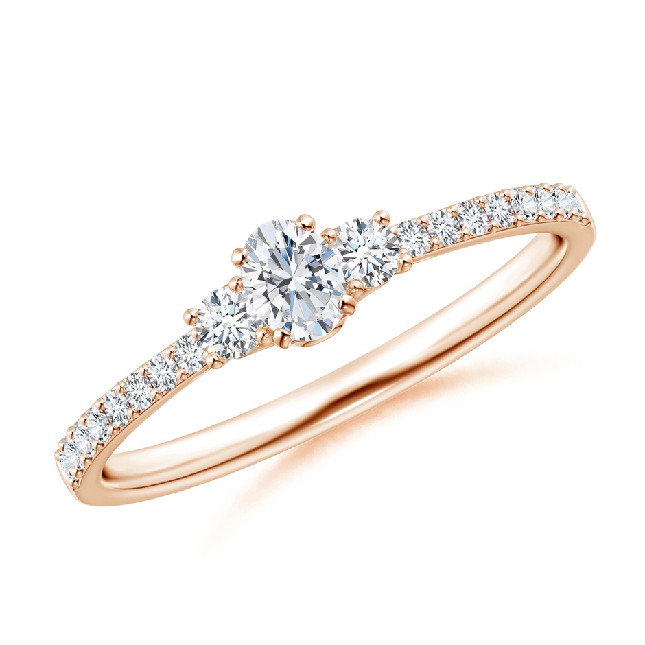 4x3mm GVS2 Oval and Round Diamond Three Stone Ring with Accents in Rose Gold 