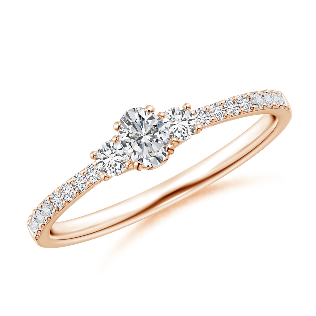 4x3mm HSI2 Oval and Round Diamond Three Stone Ring with Accents in Rose Gold