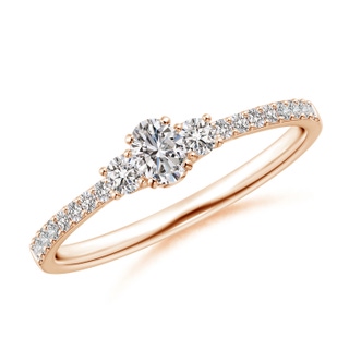 4x3mm IJI1I2 Oval and Round Diamond Three Stone Ring with Accents in Rose Gold