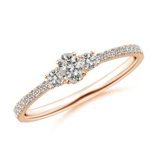 4x3mm KI3 Oval and Round Diamond Three Stone Ring with Accents in Rose Gold