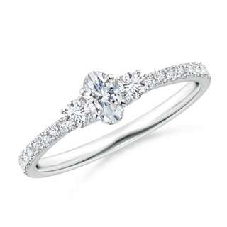 5x3mm GVS2 Oval and Round Diamond Three Stone Ring with Accents in P950 Platinum