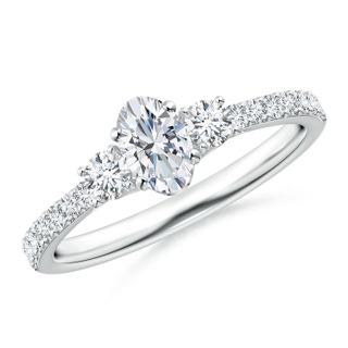 6x4mm GVS2 Oval and Round Diamond Three Stone Ring with Accents in P950 Platinum