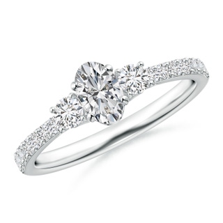 6x4mm HSI2 Oval and Round Diamond Three Stone Ring with Accents in P950 Platinum