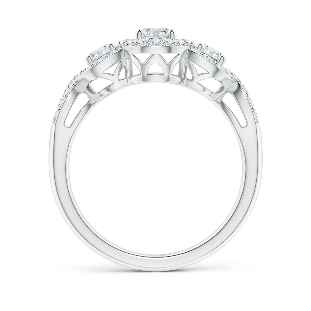 6x4mm GVS2 Oval and Round Diamond Three Stone Ring with Halo in P950 Platinum Side-1