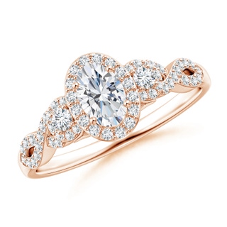 6x4mm GVS2 Oval and Round Diamond Criss Cross Shank Ring in Rose Gold