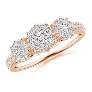 3.3mm HSI2 Composite Round Diamond Three Stone Ring with accents in Rose Gold