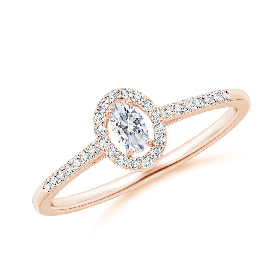 4x3mm GVS2 Oval Diamond Halo Engagement Ring with Accents in Rose Gold 