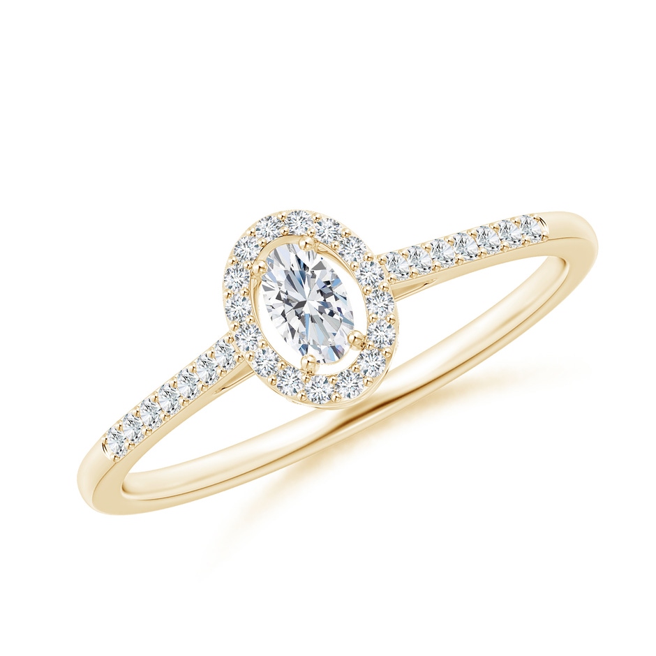 4x3mm GVS2 Oval Diamond Halo Engagement Ring with Accents in Yellow Gold 