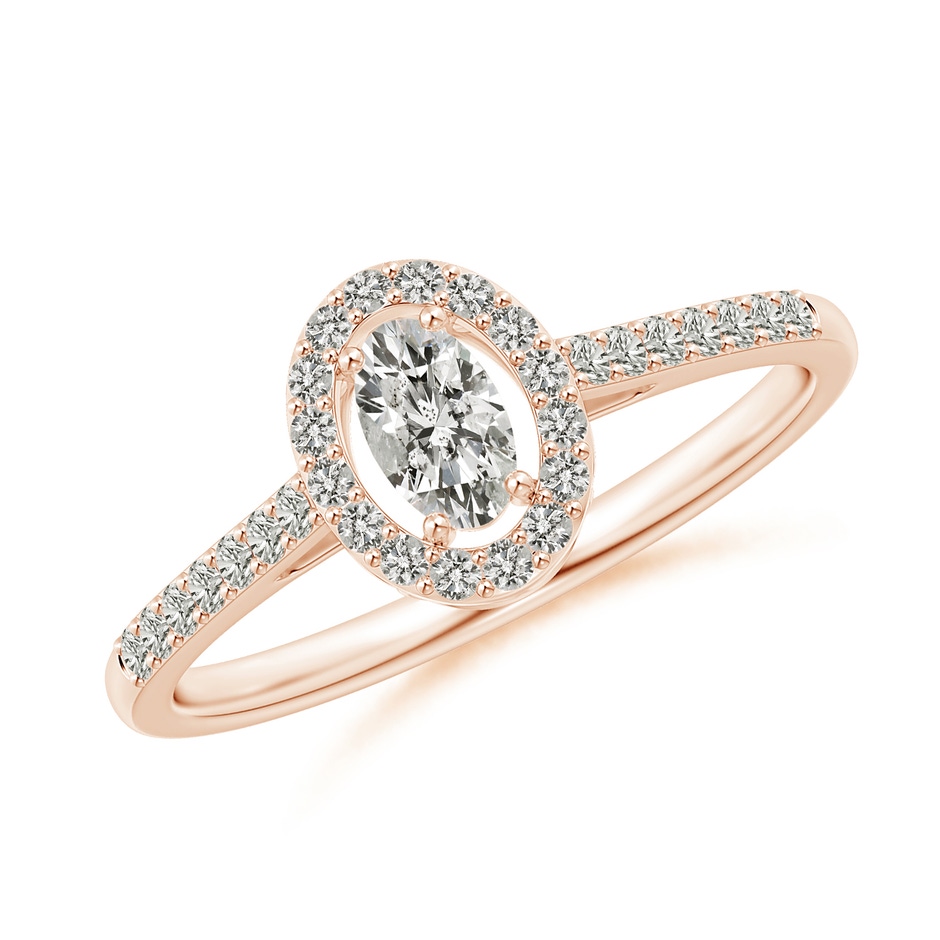 5x3mm KI3 Oval Diamond Halo Engagement Ring with Accents in Rose Gold 