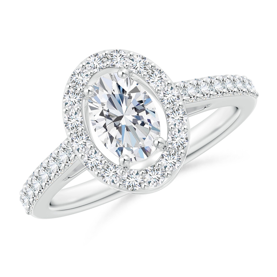 7x5mm GVS2 Oval Diamond Halo Engagement Ring with Accents in P950 Platinum 