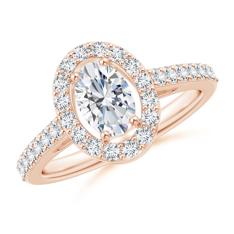 7x5mm GVS2 Oval Diamond Halo Engagement Ring with Accents in Rose Gold 