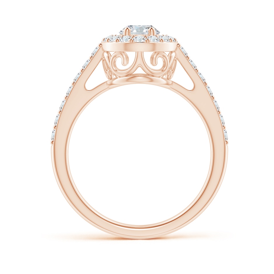 7x5mm GVS2 Oval Diamond Halo Engagement Ring with Accents in Rose Gold side-1
