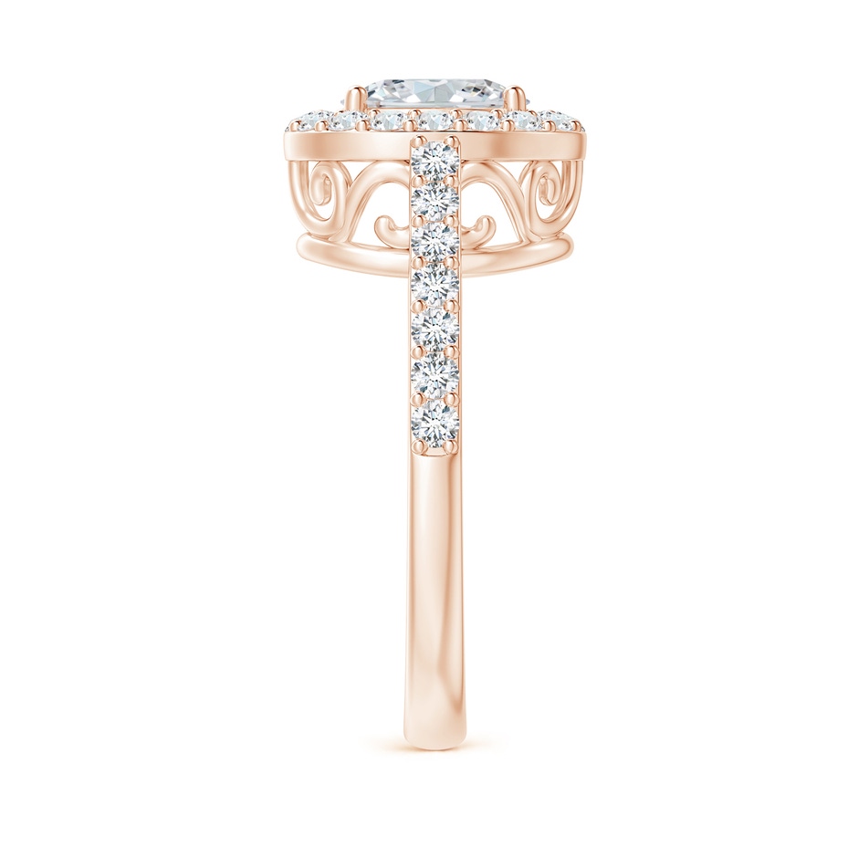 7x5mm GVS2 Oval Diamond Halo Engagement Ring with Accents in Rose Gold side-2