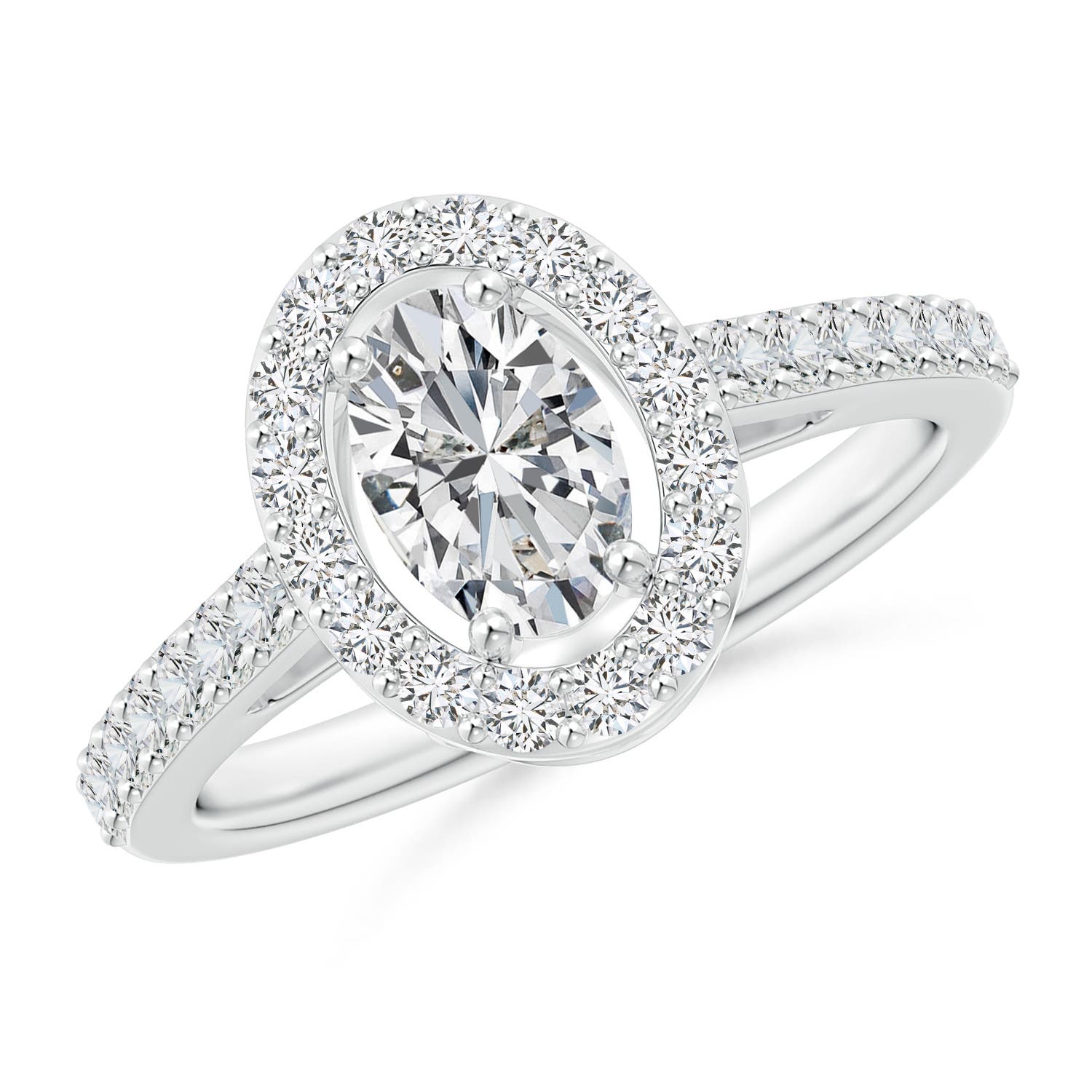 7x5mm HSI2 Oval Diamond Halo Engagement Ring with Accents in P950 Platinum