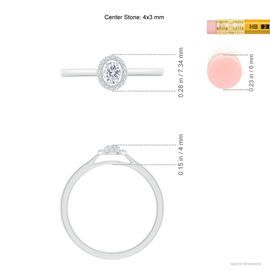 4x3mm GVS2 Oval Diamond Halo Engagement Ring in White Gold ruler