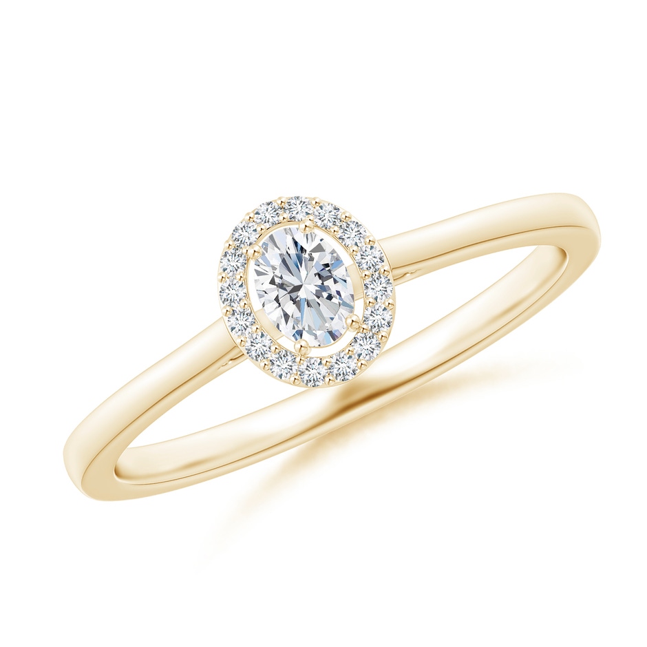 4x3mm GVS2 Oval Diamond Halo Engagement Ring in Yellow Gold 