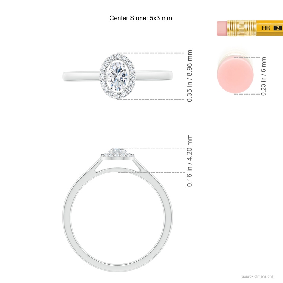 5x3mm GVS2 Oval Diamond Halo Engagement Ring in White Gold ruler