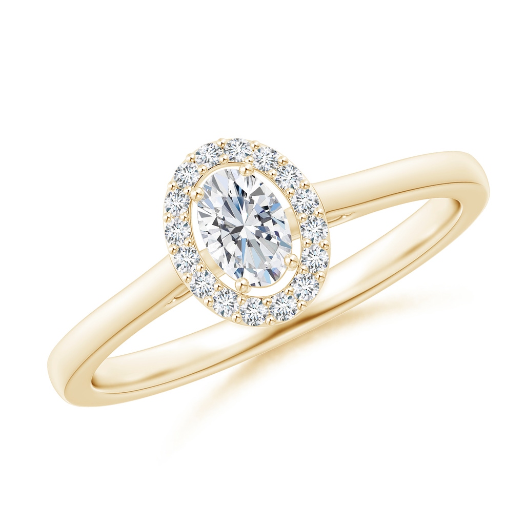5x3mm GVS2 Oval Diamond Halo Engagement Ring in Yellow Gold