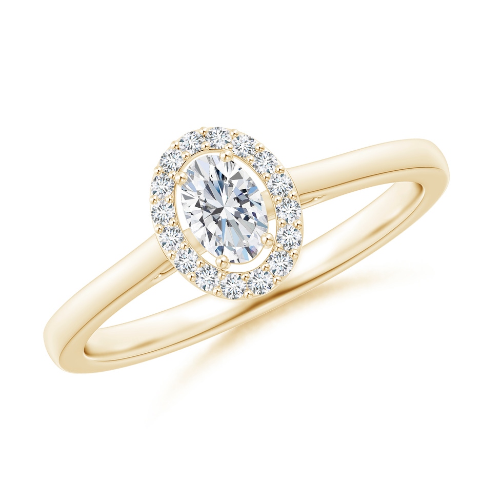 5x3mm GVS2 Oval Diamond Halo Engagement Ring in Yellow Gold 