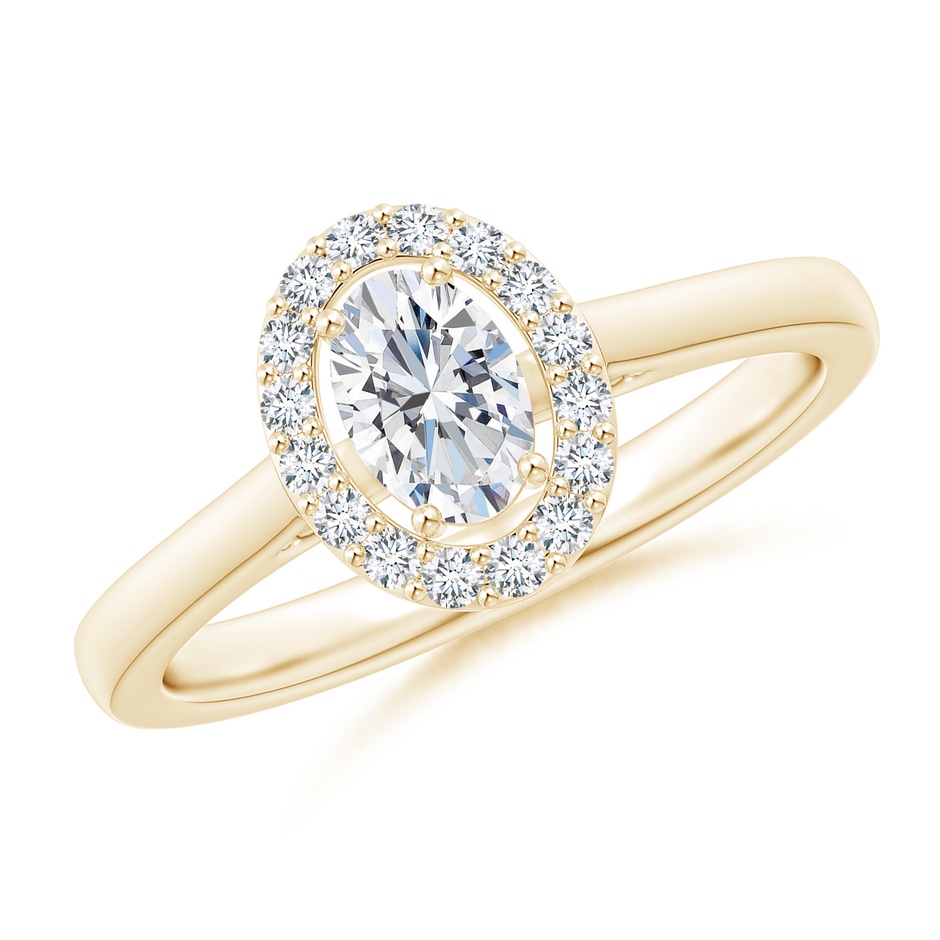 6x4mm GVS2 Oval Diamond Halo Engagement Ring in Yellow Gold 