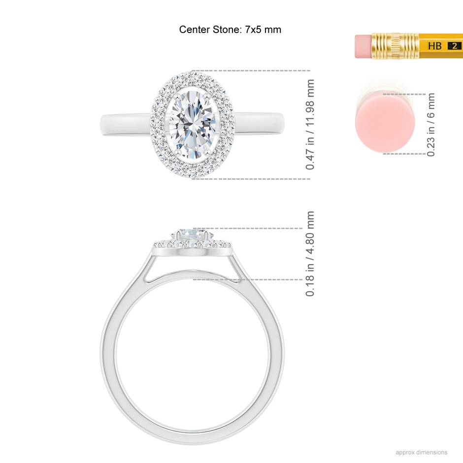 7x5mm GVS2 Oval Diamond Halo Engagement Ring in P950 Platinum ruler