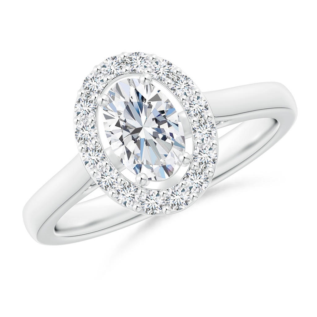 7x5mm GVS2 Oval Diamond Halo Engagement Ring in White Gold