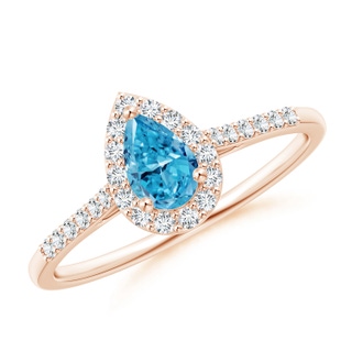 6x4mm AAAA Pear-Shaped Fancy Intense Blue Diamond Halo Engagement Ring with Accents in Rose Gold