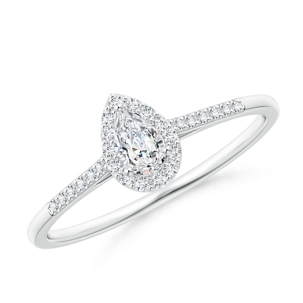 5x3mm GVS2 Pear-Shaped Diamond Halo Engagement Ring with Accents in White Gold
