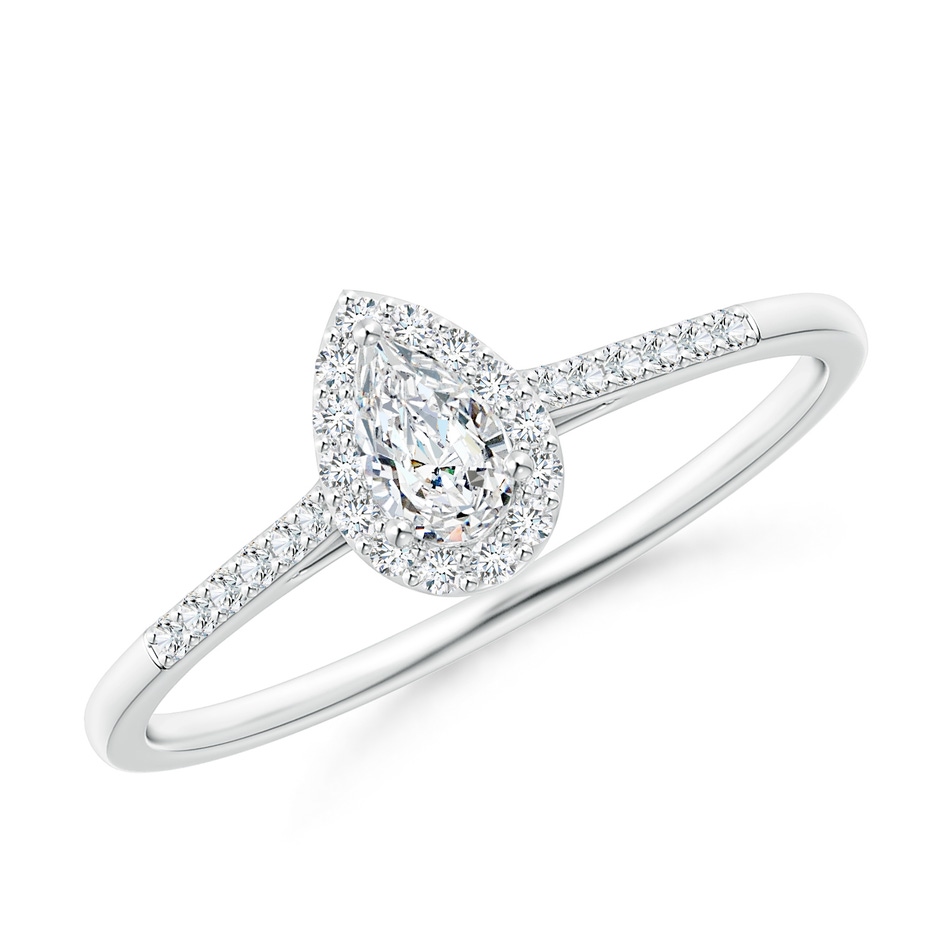 5x3mm GVS2 Pear-Shaped Diamond Halo Engagement Ring with Accents in White Gold 