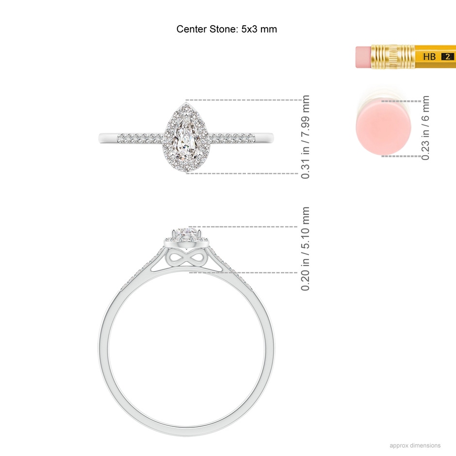 5x3mm IJI1I2 Pear-Shaped Diamond Halo Engagement Ring with Accents in P950 Platinum ruler