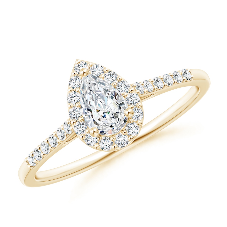 6x4mm GVS2 Pear-Shaped Diamond Halo Engagement Ring with Accents in Yellow Gold 
