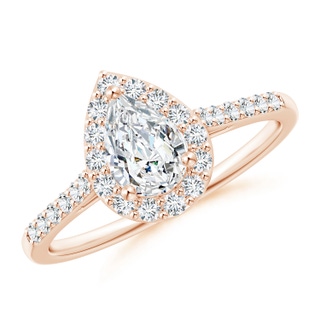 7x5mm GVS2 Pear-Shaped Diamond Halo Engagement Ring with Accents in Rose Gold