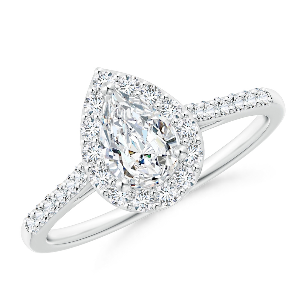 7x5mm GVS2 Pear-Shaped Diamond Halo Engagement Ring with Accents in White Gold