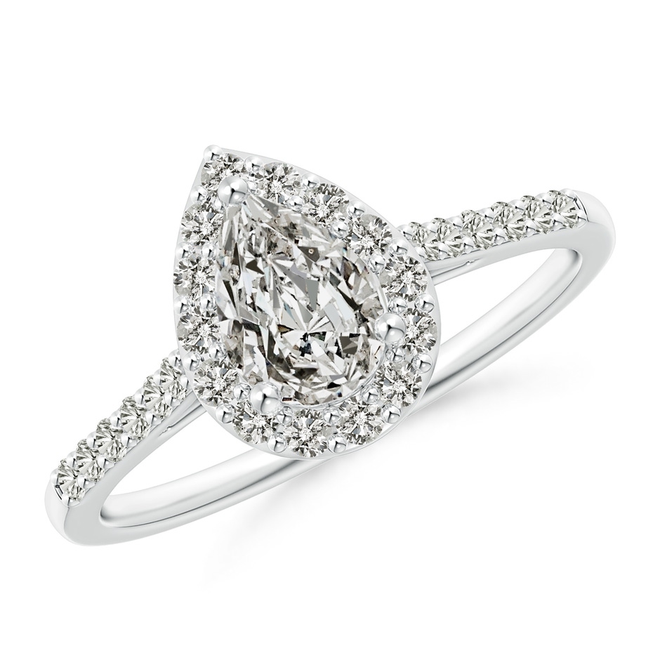 7x5mm KI3 Pear-Shaped Diamond Halo Engagement Ring with Accents in White Gold 
