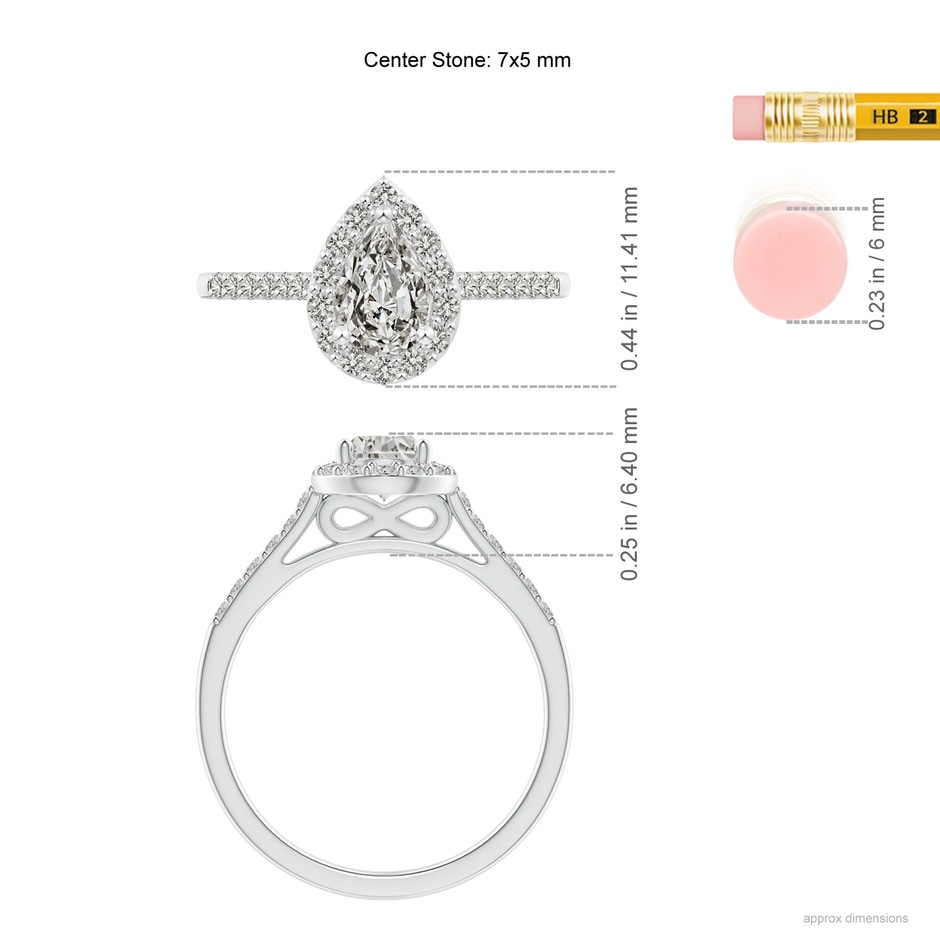 7x5mm KI3 Pear-Shaped Diamond Halo Engagement Ring with Accents in White Gold ruler