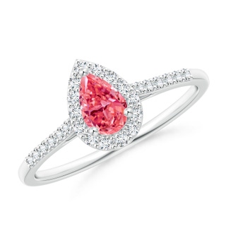 6x4mm AAAA Pear-Shaped Fancy Intense Pink Diamond Halo Engagement Ring with Accents in P950 Platinum