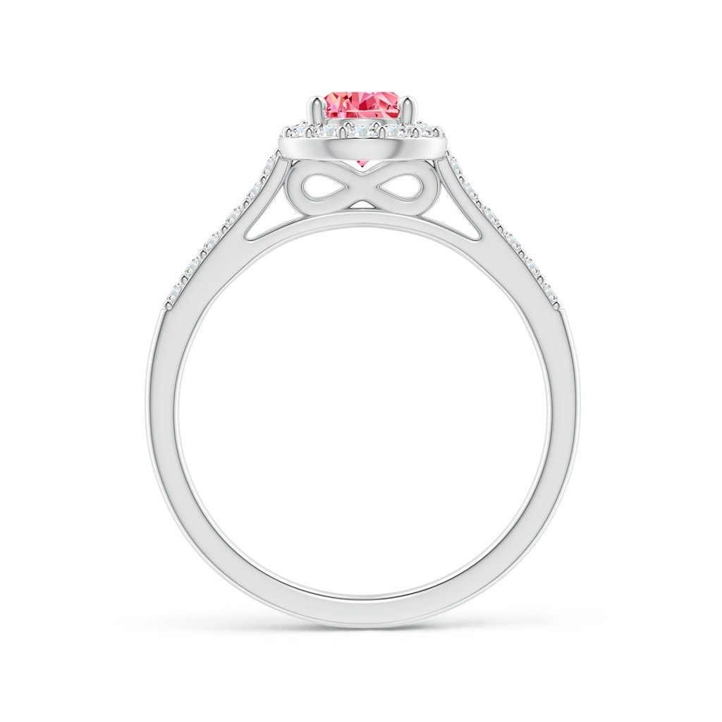 7x5mm AAAA Pear-Shaped Fancy Intense Pink Diamond Halo Engagement Ring with Accents in White Gold - side 199
