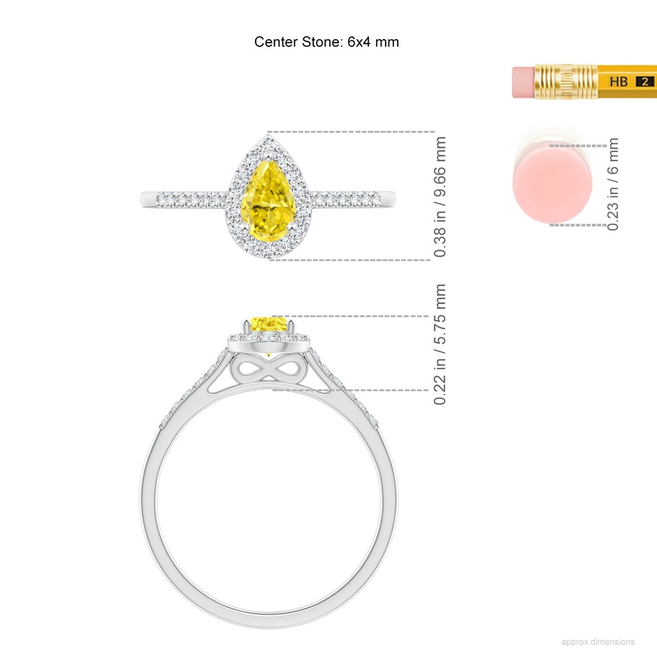 6x4mm AAAA Pear-Shaped Fancy Intense Yellow Diamond Halo Engagement Ring with Accents in P950 Platinum ruler