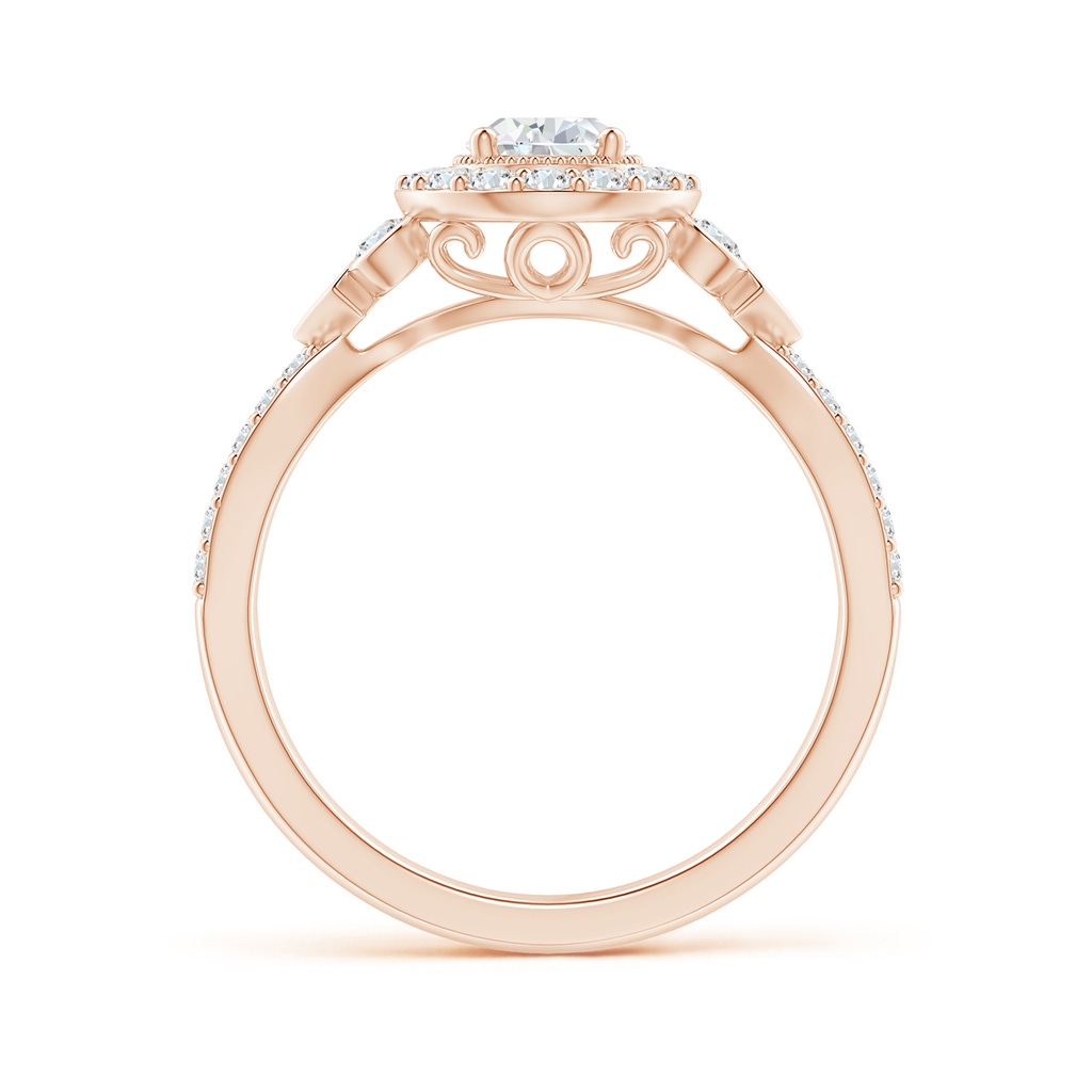 7x5mm GVS2 Vintage Inspired Pear-Shaped Diamond Halo Engagement Ring in Rose Gold Side-1