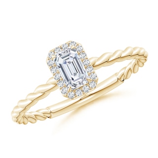 5x3mm GVS2 Emerald-Cut Diamond Halo Twisted Shank Engagement Ring in Yellow Gold