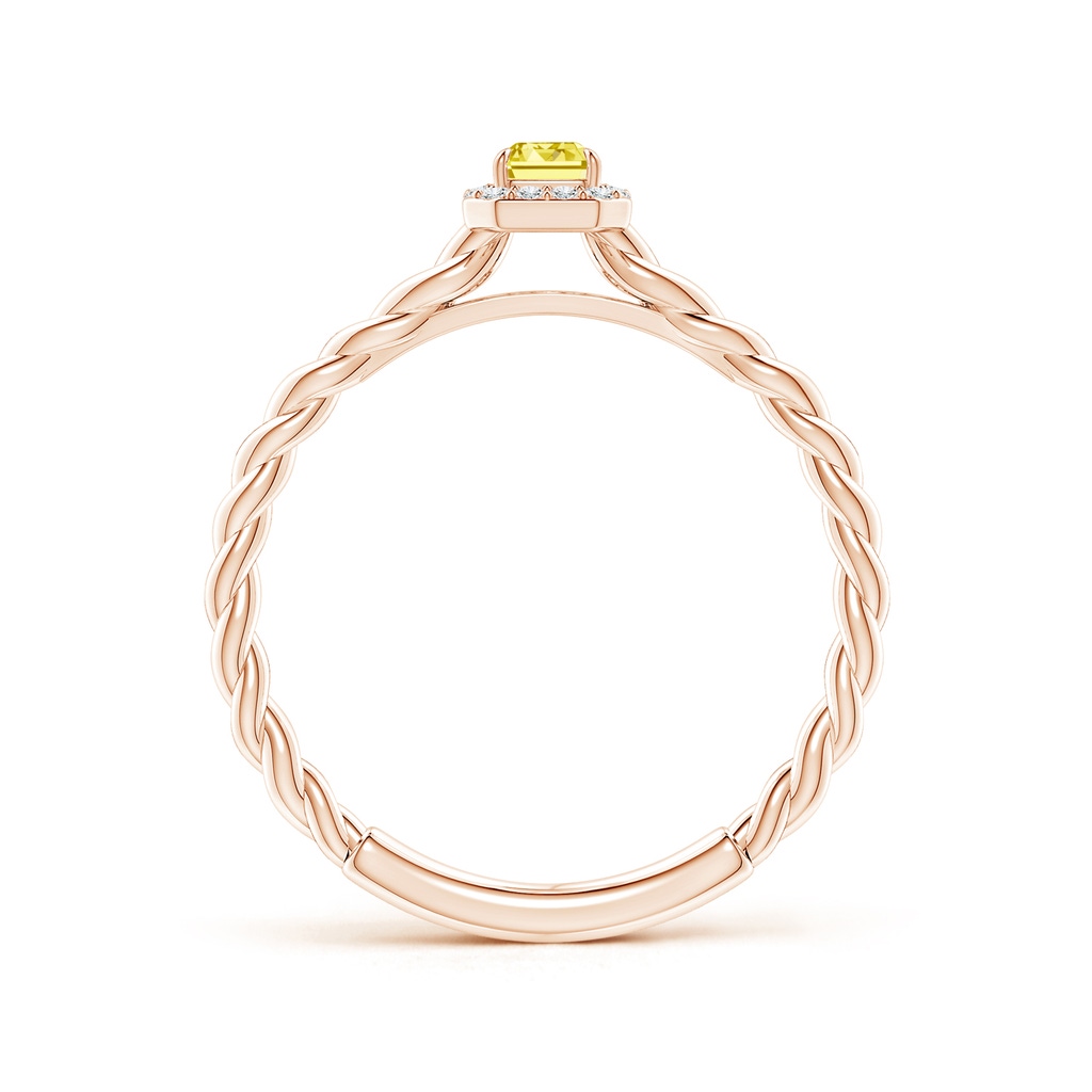 5x3mm AAAA Emerald-Cut Fancy Intense Yellow Diamond Halo Twisted Shank Engagement Ring in Rose Gold - side 199