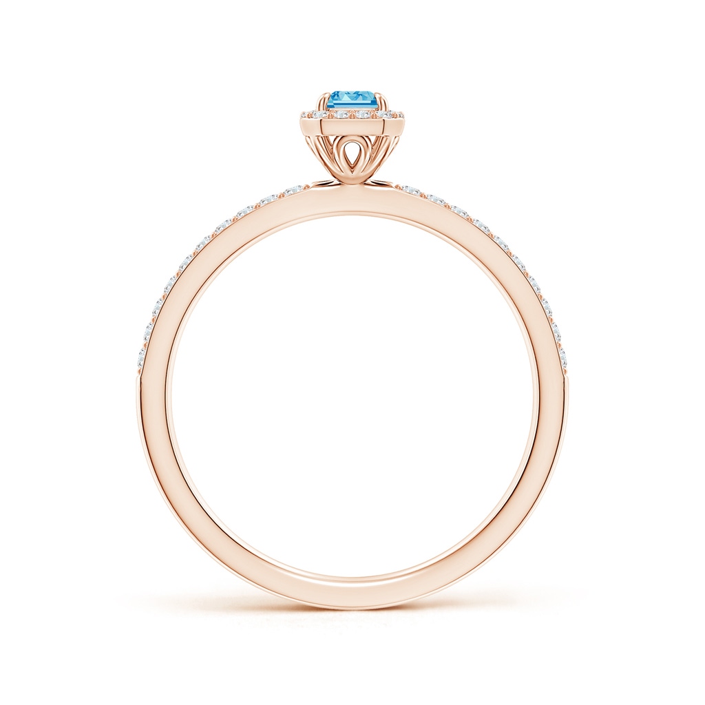 5x3mm AAAA Emerald-Cut Fancy Intense Blue Diamond Halo Engagement Ring in Rose Gold - side 199