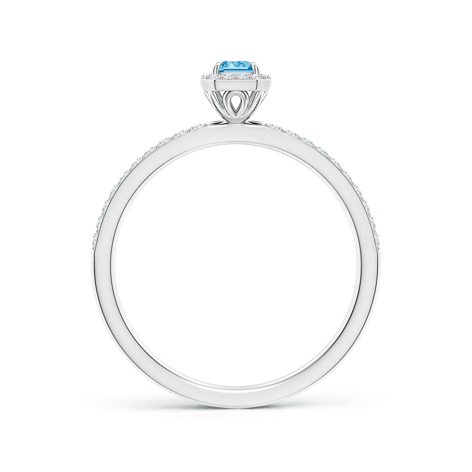 5x3mm AAAA Emerald-Cut Fancy Intense Blue Diamond Halo Engagement Ring in White Gold - side 3