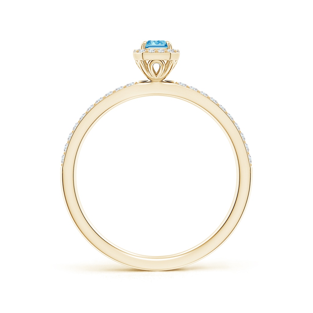 5x3mm AAAA Emerald-Cut Fancy Intense Blue Diamond Halo Engagement Ring in Yellow Gold - side 199
