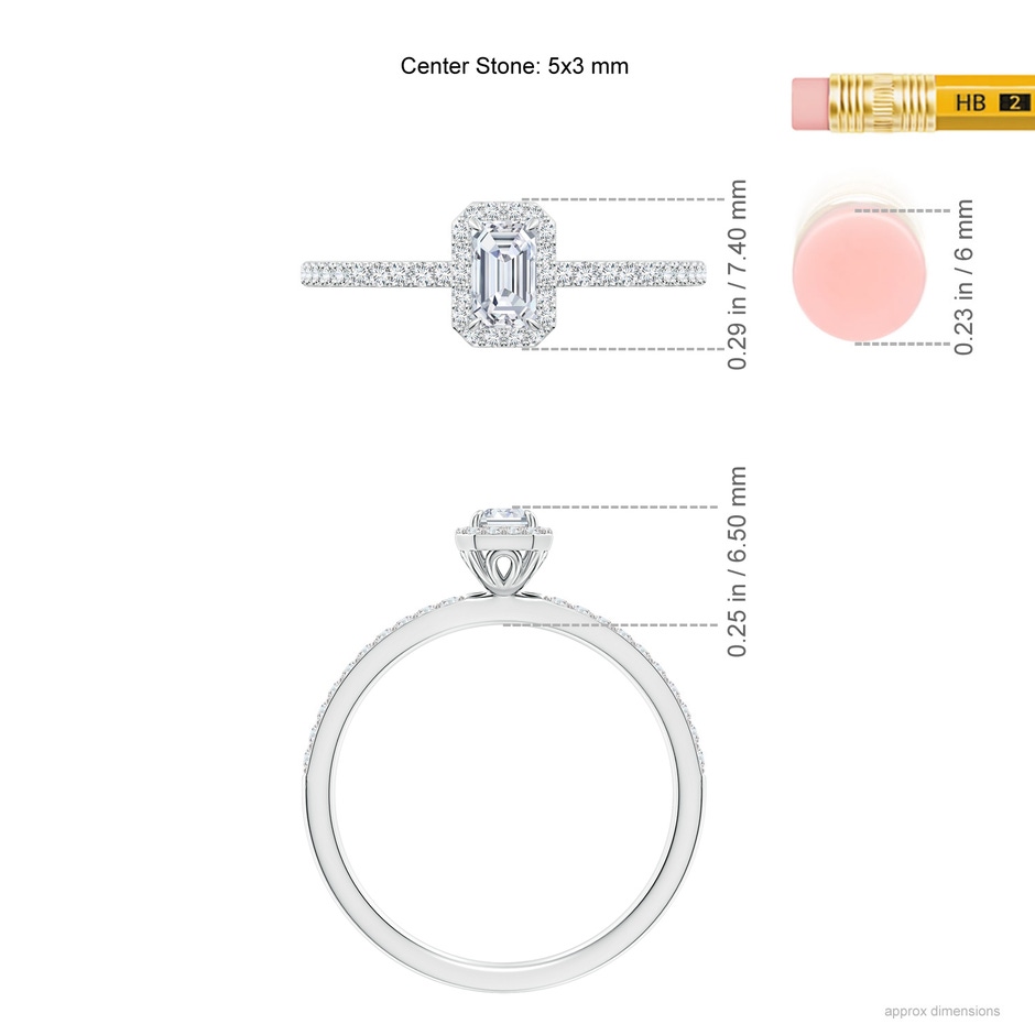 5x3mm GVS2 Emerald-Cut Diamond Halo Engagement Ring in P950 Platinum ruler