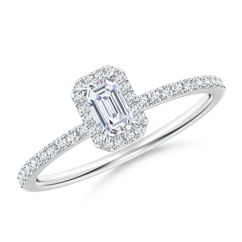 5x3mm GVS2 Emerald-Cut Diamond Halo Engagement Ring in White Gold