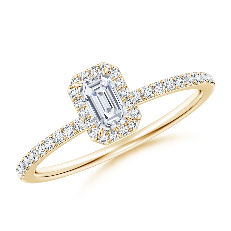 5x3mm GVS2 Emerald-Cut Diamond Halo Engagement Ring in Yellow Gold 