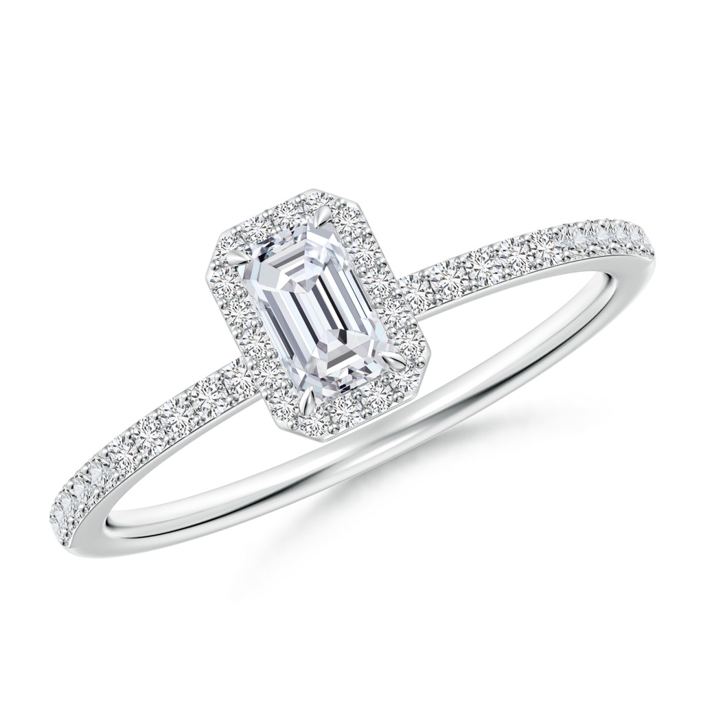 5x3mm HSI2 Emerald-Cut Diamond Halo Engagement Ring in White Gold