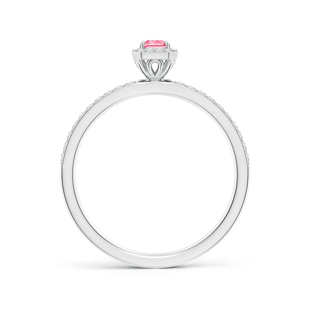 5x3mm AAAA Emerald-Cut Fancy Intense Pink Diamond Halo Engagement Ring in White Gold - side 199