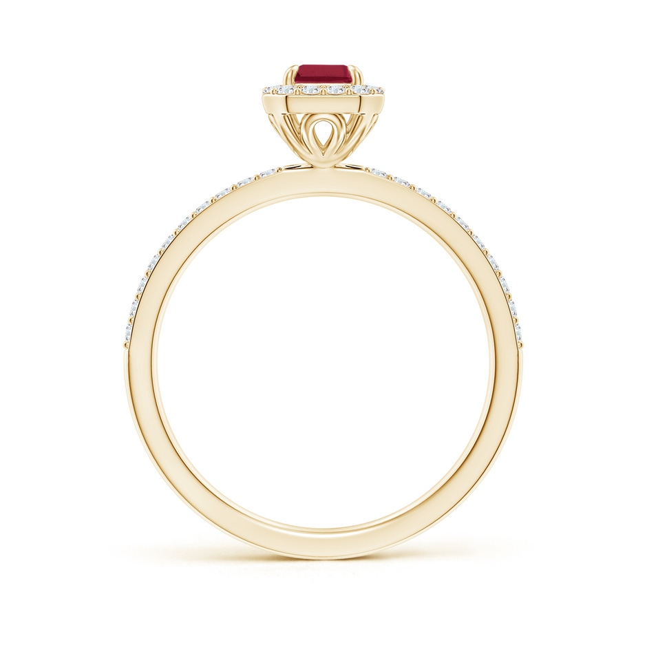 6x4mm A Emerald-Cut Ruby Halo Engagement Ring in Yellow Gold side-1